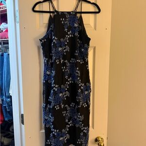 Laundry By Shelli Segal Black and Blue Floral Midi Dress